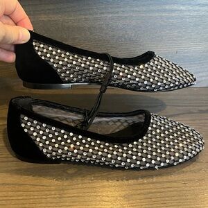 NWT Zara Studded Black Mesh Ballet Flat